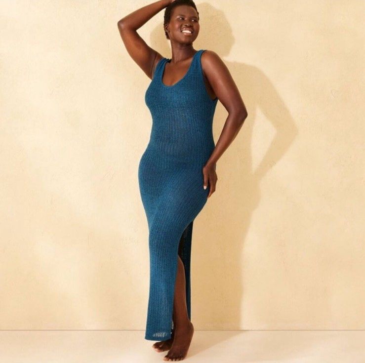Nwt Shade & Shore Swim Knit Maxi Dress Swim Coverup Blue - Size Medium — image 4 of 8
